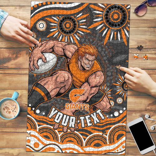 Personalized GWS Giants Rugby Puzzle Aboriginal Dot Art - Dreamtime Football Mascot