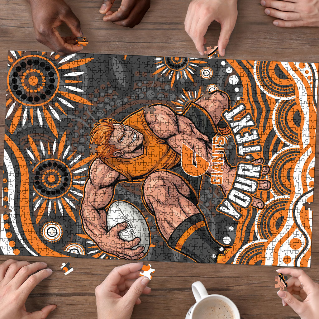 Personalized GWS Giants Rugby Puzzle Aboriginal Dot Art - Dreamtime Football Mascot