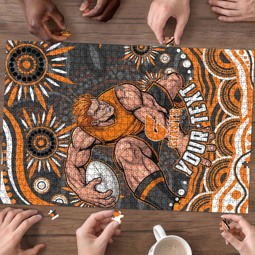 Personalized GWS Giants Rugby Puzzle Aboriginal Dot Art - Dreamtime Football Mascot