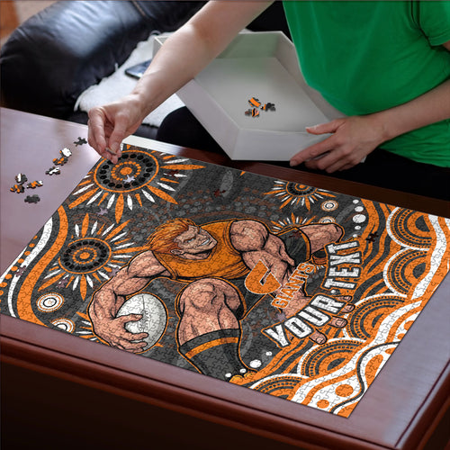 Personalized GWS Giants Rugby Puzzle Aboriginal Dot Art - Dreamtime Football Mascot
