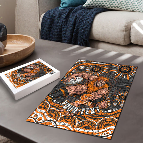 Personalized GWS Giants Rugby Puzzle Aboriginal Dot Art - Dreamtime Football Mascot