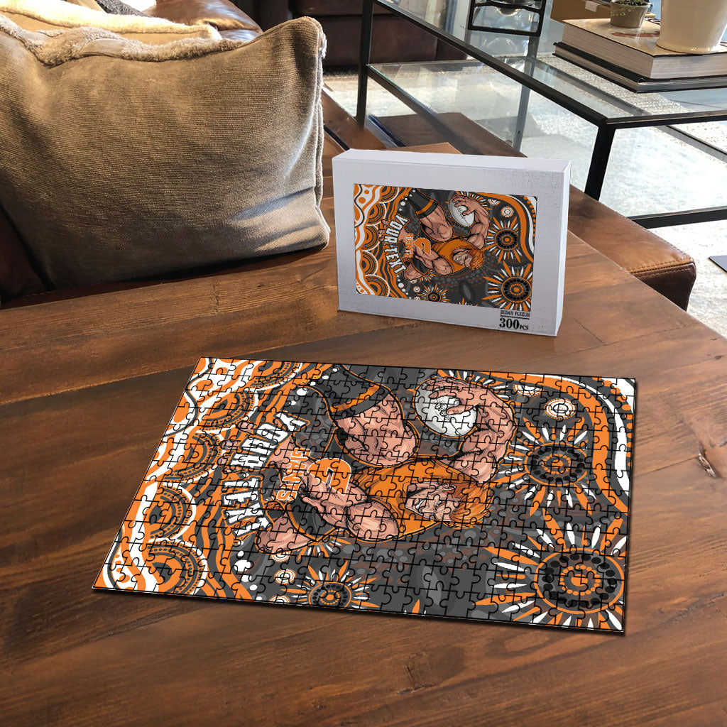 Personalized GWS Giants Rugby Puzzle Aboriginal Dot Art - Dreamtime Football Mascot