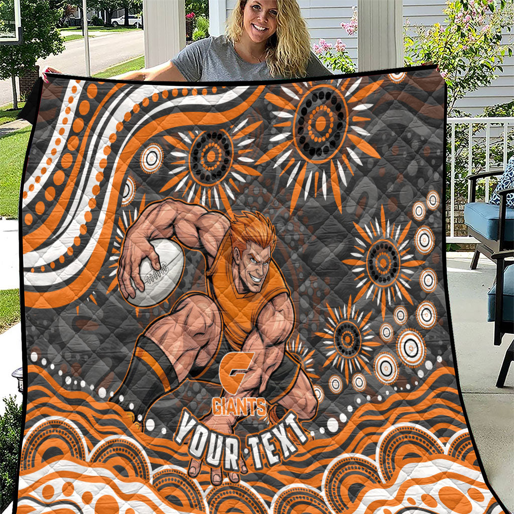 Personalized GWS Giants Rugby Quilt Aboriginal Dot Art - Dreamtime Football Mascot