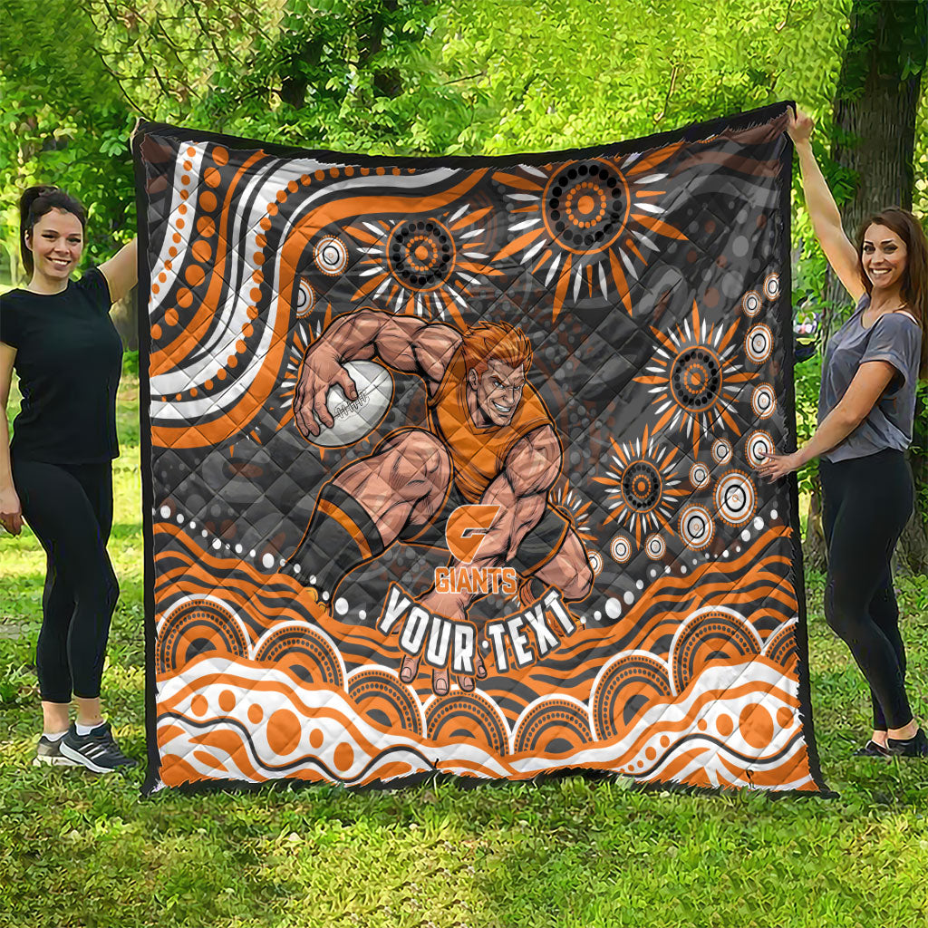 Personalized GWS Giants Rugby Quilt Aboriginal Dot Art - Dreamtime Football Mascot