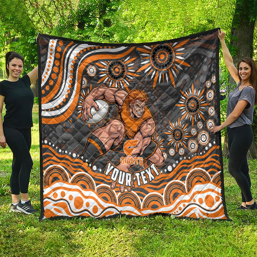 Personalized GWS Giants Rugby Quilt Aboriginal Dot Art - Dreamtime Football Mascot