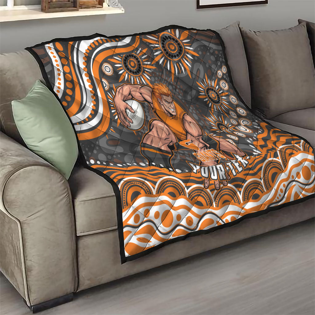 Personalized GWS Giants Rugby Quilt Aboriginal Dot Art - Dreamtime Football Mascot