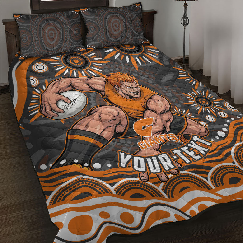 Personalized GWS Giants Rugby Quilt Bed Set Aboriginal Dot Art - Dreamtime Football Mascot