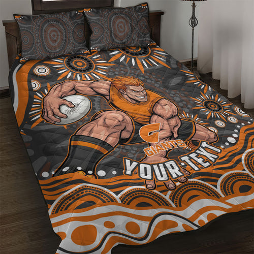 Personalized GWS Giants Rugby Quilt Bed Set Aboriginal Dot Art - Dreamtime Football Mascot