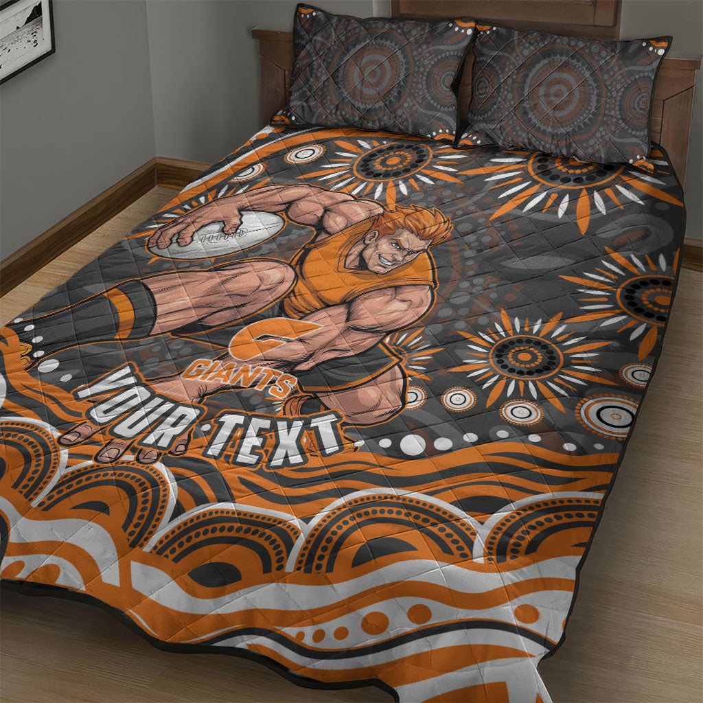 Personalized GWS Giants Rugby Quilt Bed Set Aboriginal Dot Art - Dreamtime Football Mascot