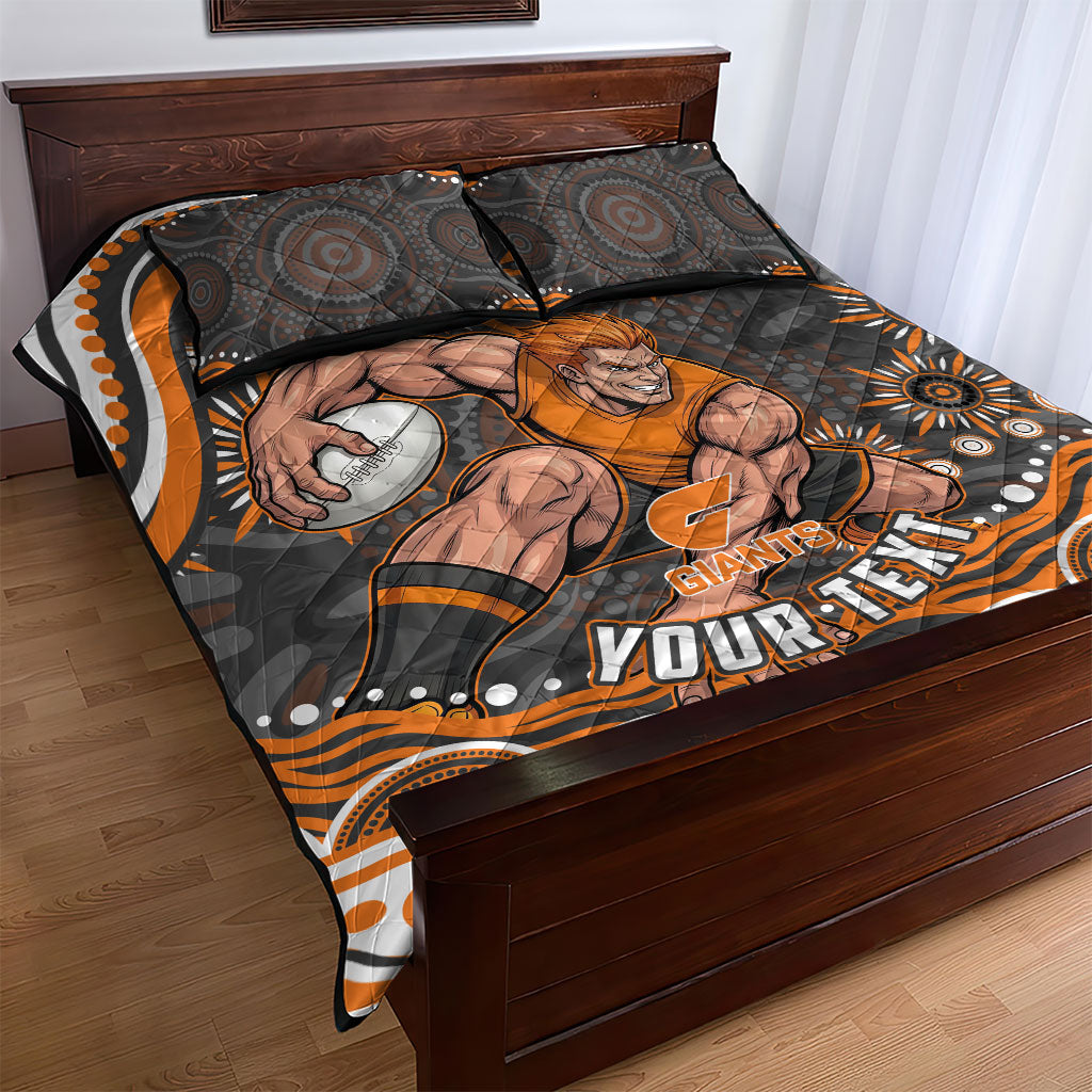 Personalized GWS Giants Rugby Quilt Bed Set Aboriginal Dot Art - Dreamtime Football Mascot