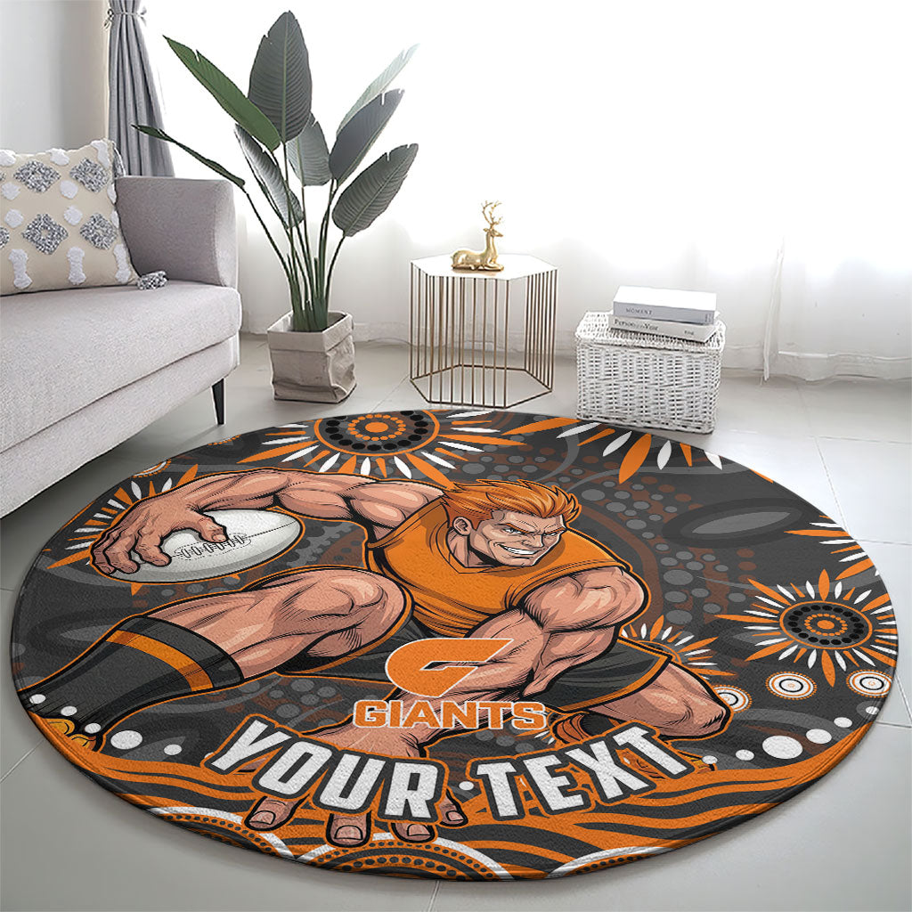 Personalized GWS Giants Rugby Round Carpet Aboriginal Dot Art - Dreamtime Football Mascot