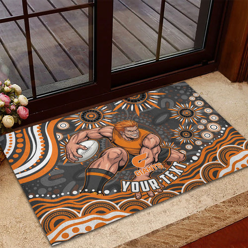 Personalized GWS Giants Rugby Rubber Doormat Aboriginal Dot Art - Dreamtime Football Mascot