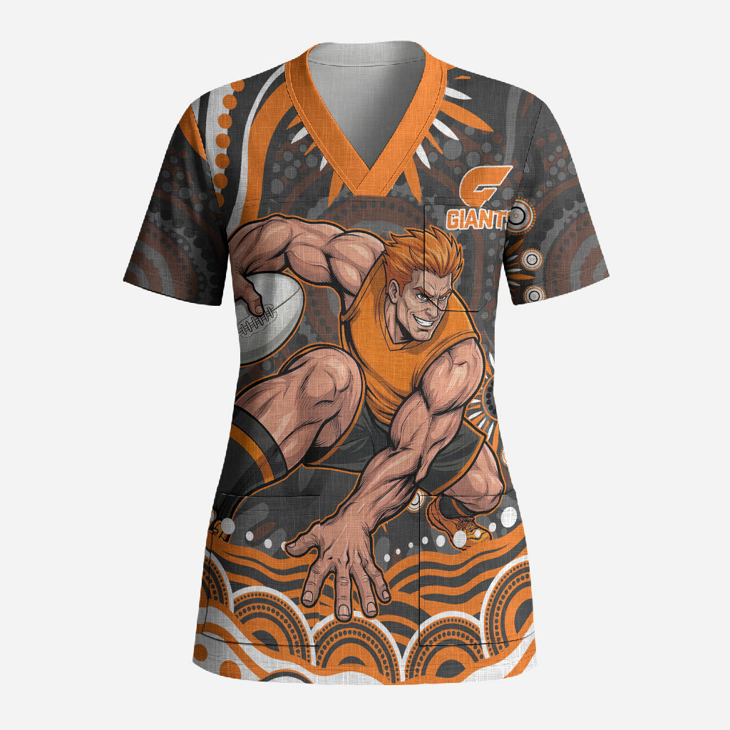 Personalized GWS Giants Rugby Scrub Top Aboriginal Dot Art - Dreamtime Football Mascot