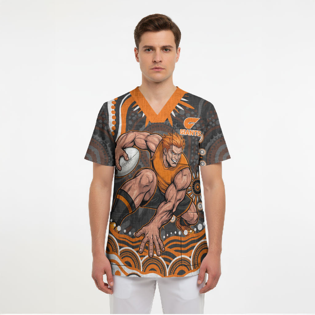 Personalized GWS Giants Rugby Scrub Top Aboriginal Dot Art - Dreamtime Football Mascot