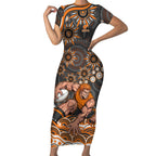 Personalized GWS Giants Rugby Short Sleeve Bodycon Dress Aboriginal Dot Art - Dreamtime Football Mascot