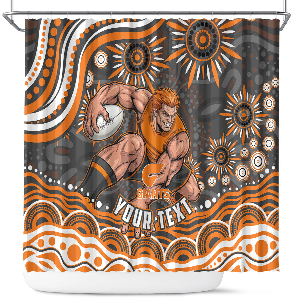 Personalized GWS Giants Rugby Shower Curtain Aboriginal Dot Art - Dreamtime Football Mascot