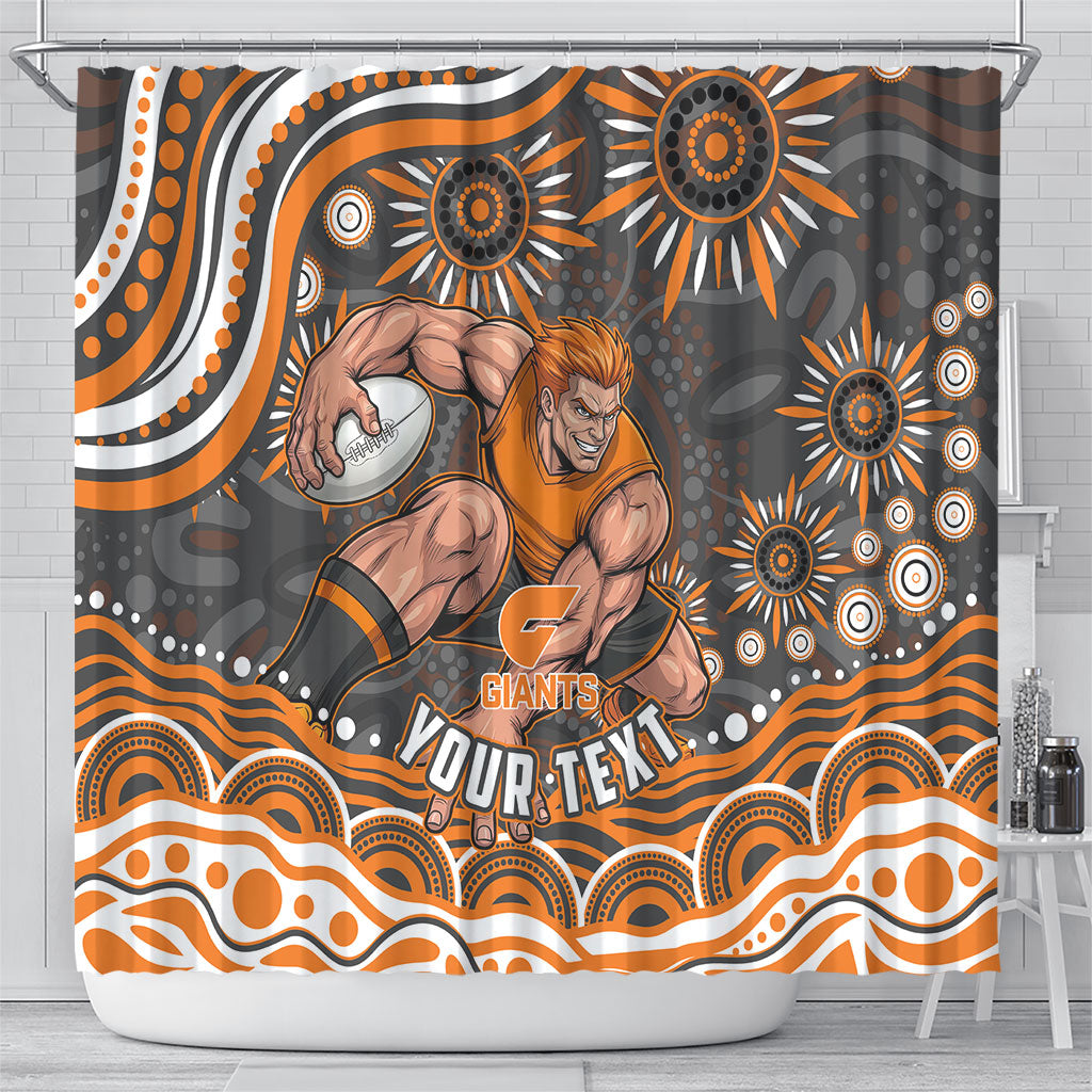 Personalized GWS Giants Rugby Shower Curtain Aboriginal Dot Art - Dreamtime Football Mascot