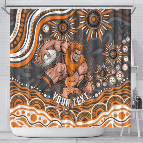 Personalized GWS Giants Rugby Shower Curtain Aboriginal Dot Art - Dreamtime Football Mascot