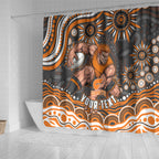 Personalized GWS Giants Rugby Shower Curtain Aboriginal Dot Art - Dreamtime Football Mascot