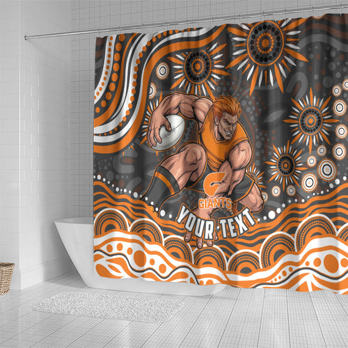 Personalized GWS Giants Rugby Shower Curtain Aboriginal Dot Art - Dreamtime Football Mascot