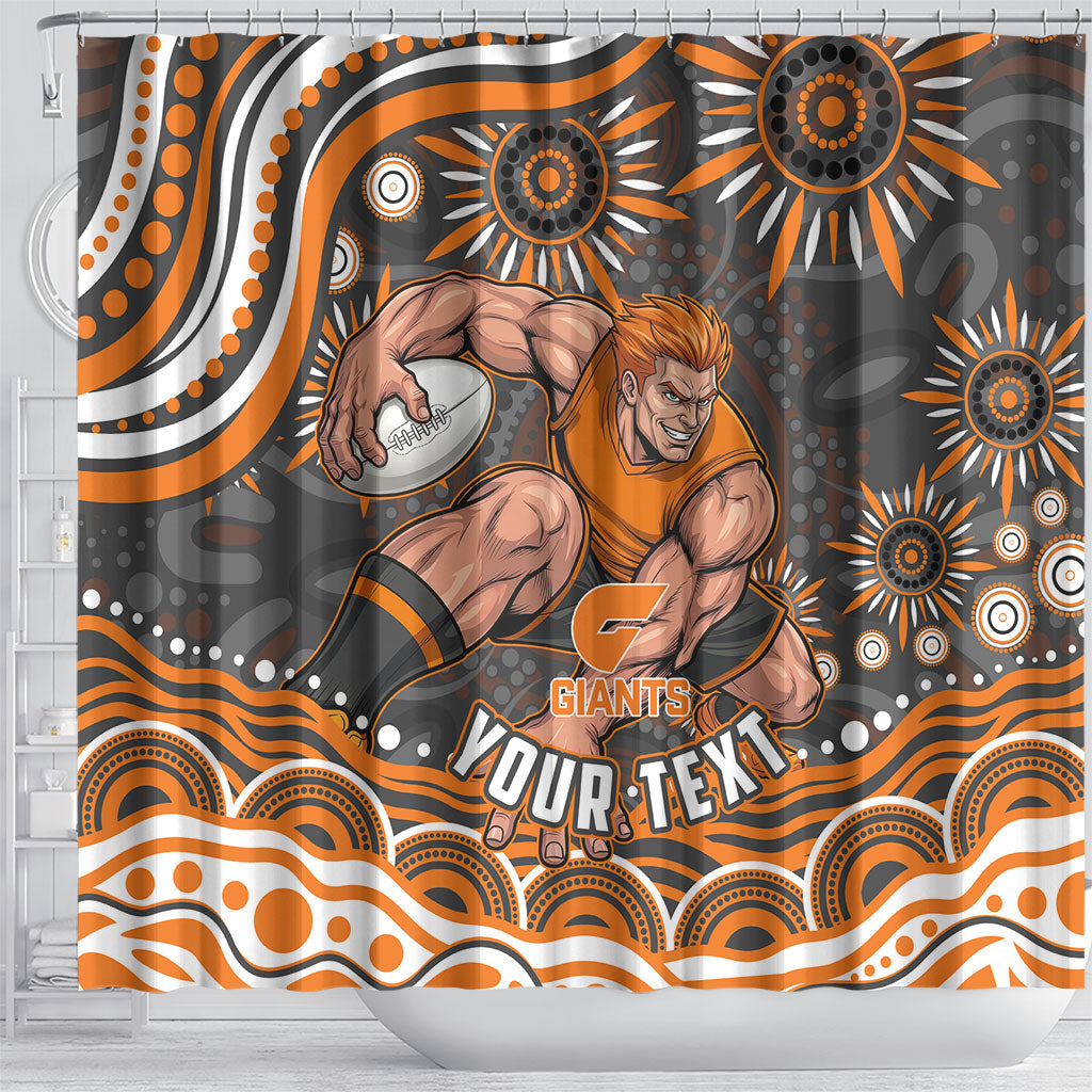Personalized GWS Giants Rugby Shower Curtain Aboriginal Dot Art - Dreamtime Football Mascot