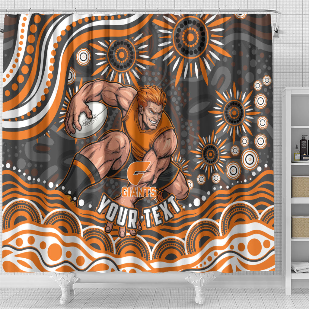 Personalized GWS Giants Rugby Shower Curtain Aboriginal Dot Art - Dreamtime Football Mascot
