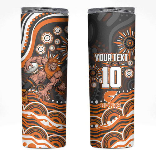 Personalized GWS Giants Rugby Skinny Tumbler Aboriginal Dot Art - Dreamtime Football Mascot