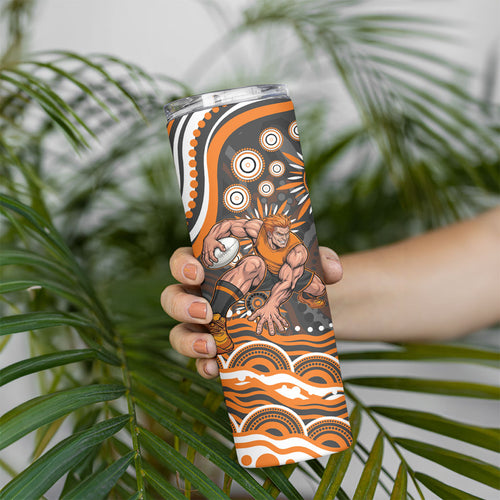 Personalized GWS Giants Rugby Skinny Tumbler Aboriginal Dot Art - Dreamtime Football Mascot
