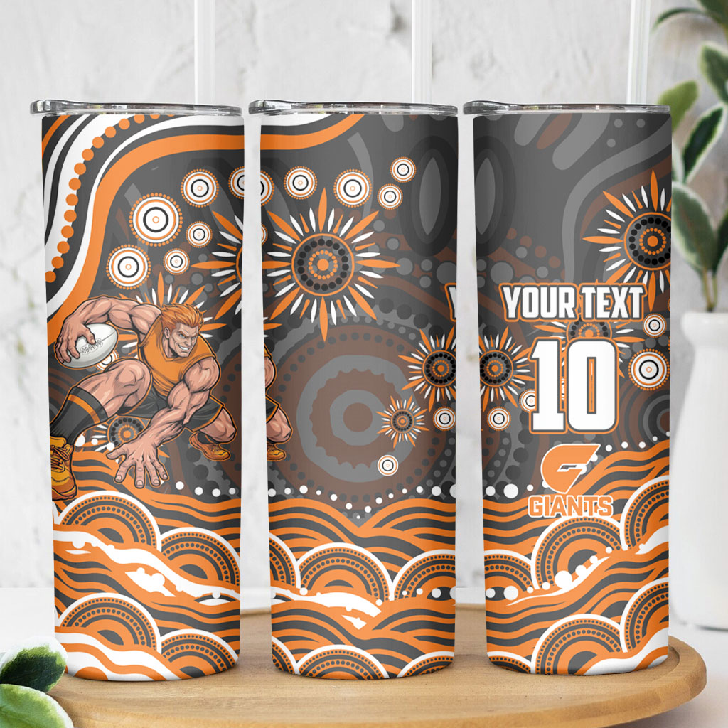 Personalized GWS Giants Rugby Skinny Tumbler Aboriginal Dot Art - Dreamtime Football Mascot