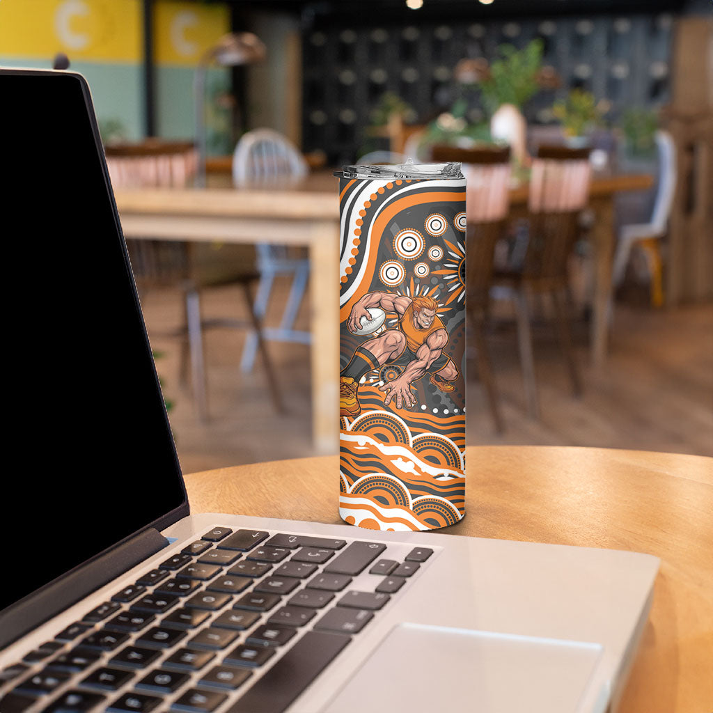 Personalized GWS Giants Rugby Skinny Tumbler Aboriginal Dot Art - Dreamtime Football Mascot