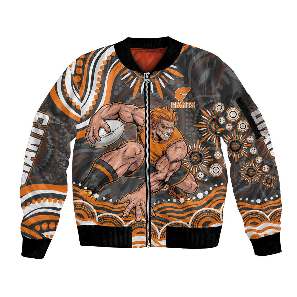 Personalized GWS Giants Rugby Sleeve Zip Bomber Jacket Aboriginal Dot Art - Dreamtime Football Mascot