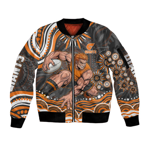 Personalized GWS Giants Rugby Sleeve Zip Bomber Jacket Aboriginal Dot Art - Dreamtime Football Mascot