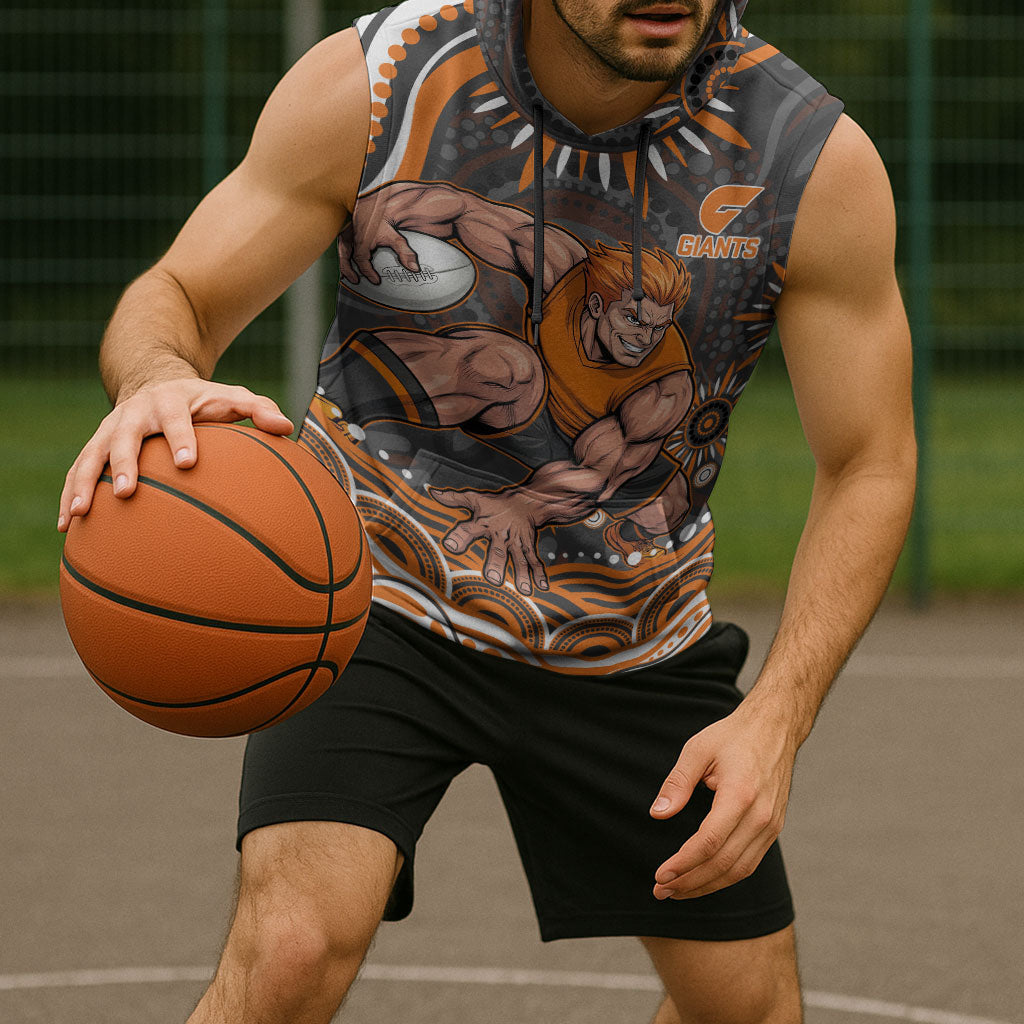 Personalized GWS Giants Rugby Sleeveless Hoodie Aboriginal Dot Art - Dreamtime Football Mascot
