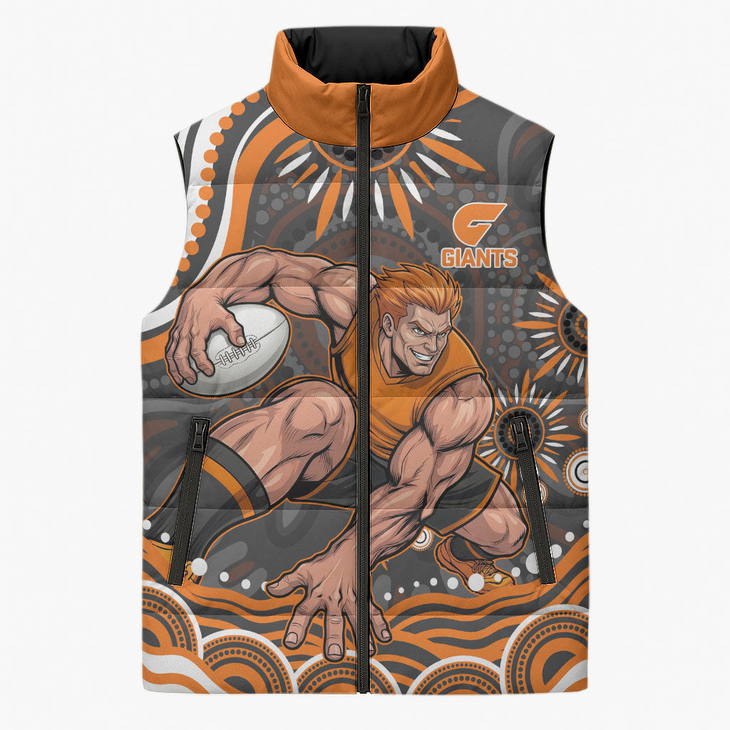 Personalized GWS Giants Rugby Sleeveless Puffer Jacket Aboriginal Dot Art - Dreamtime Football Mascot