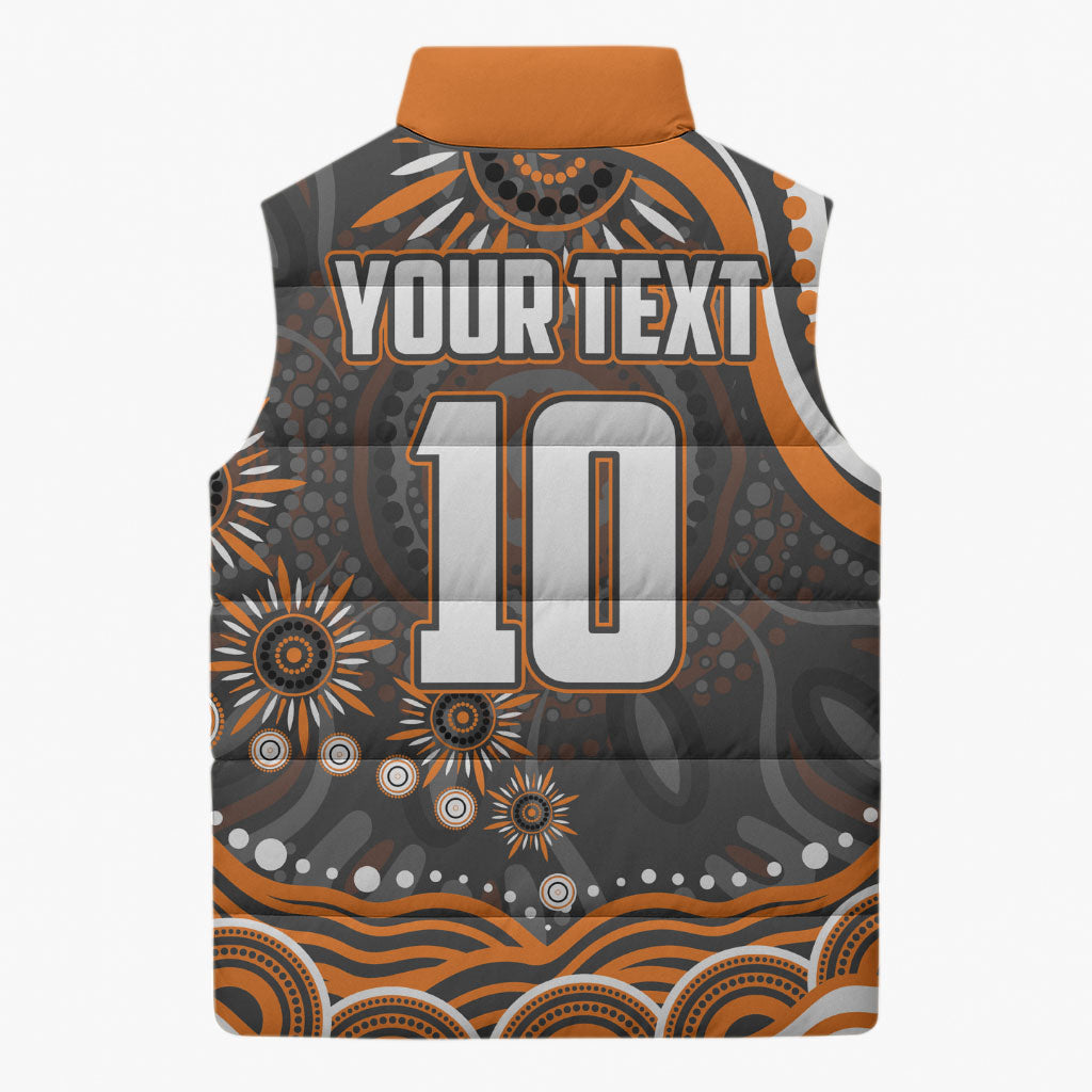 Personalized GWS Giants Rugby Sleeveless Puffer Jacket Aboriginal Dot Art - Dreamtime Football Mascot