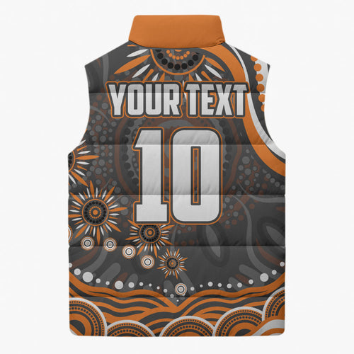 Personalized GWS Giants Rugby Sleeveless Puffer Jacket Aboriginal Dot Art - Dreamtime Football Mascot