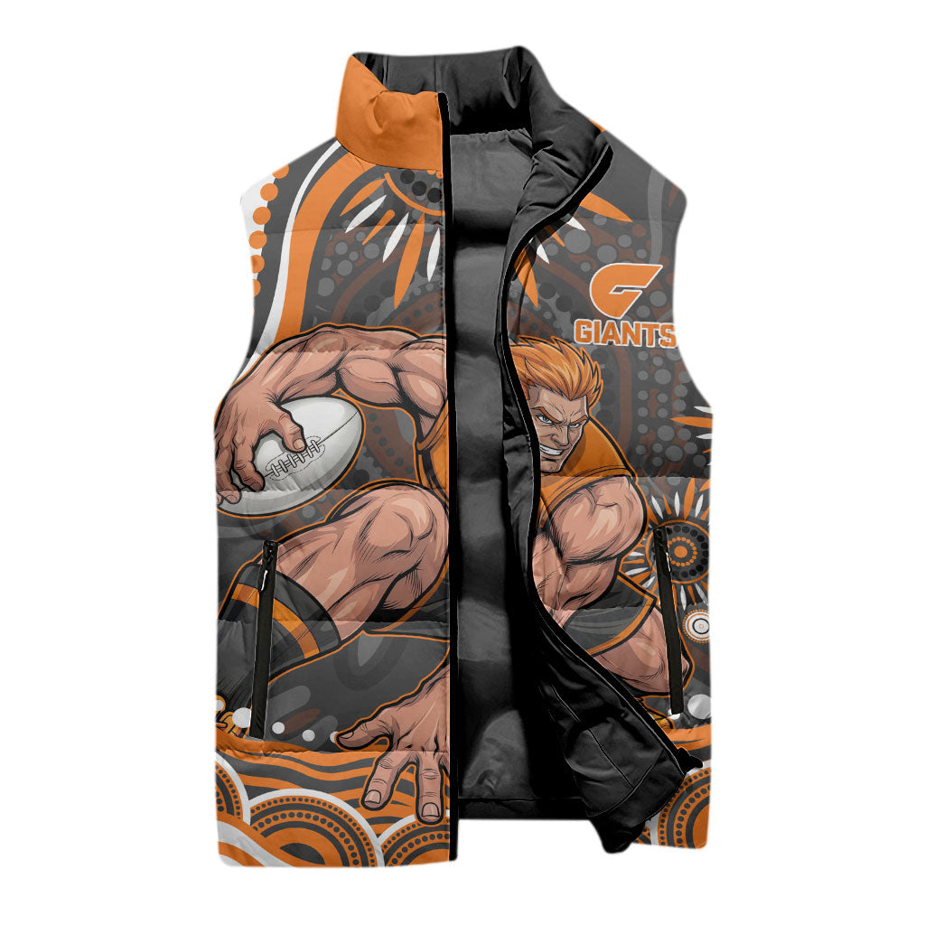 Personalized GWS Giants Rugby Sleeveless Puffer Jacket Aboriginal Dot Art - Dreamtime Football Mascot