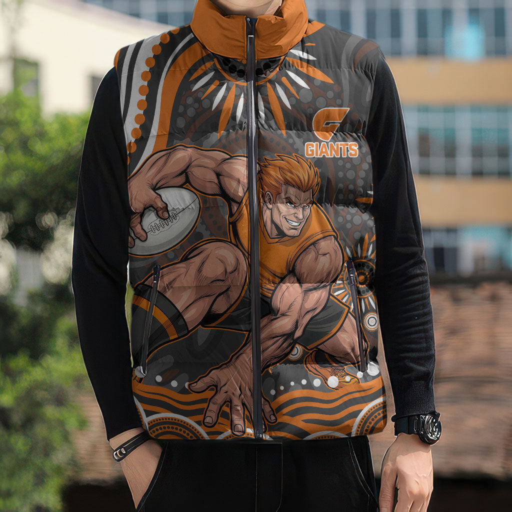 Personalized GWS Giants Rugby Sleeveless Puffer Jacket Aboriginal Dot Art - Dreamtime Football Mascot