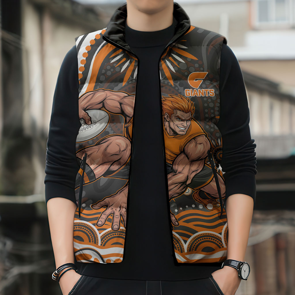 Personalized GWS Giants Rugby Sleeveless Puffer Jacket Aboriginal Dot Art - Dreamtime Football Mascot