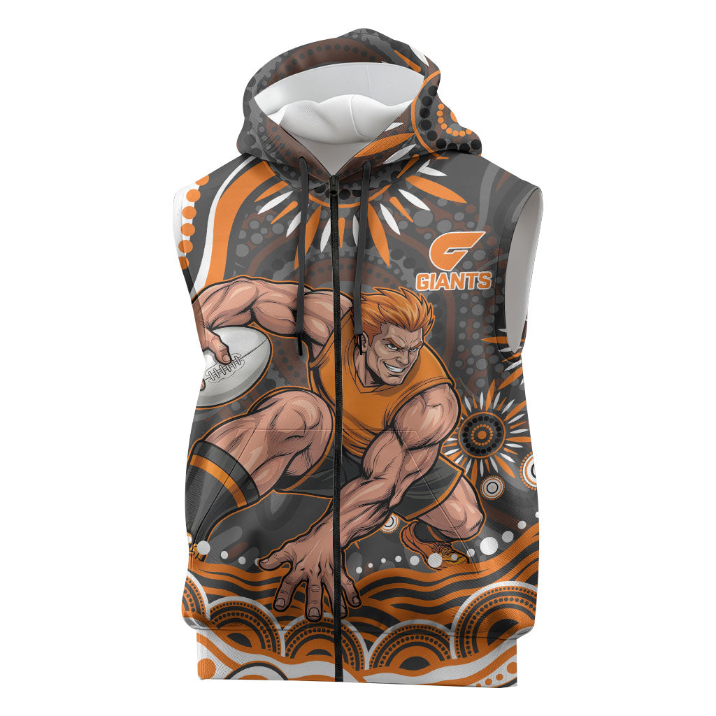 Personalized GWS Giants Rugby Sleeveless Zip Hoodie Aboriginal Dot Art - Dreamtime Football Mascot