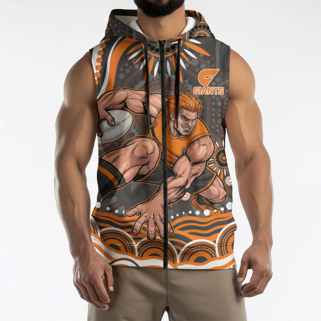 Personalized GWS Giants Rugby Sleeveless Zip Hoodie Aboriginal Dot Art - Dreamtime Football Mascot