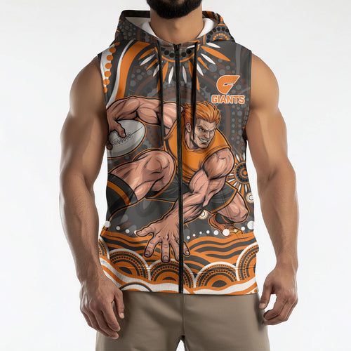 Personalized GWS Giants Rugby Sleeveless Zip Hoodie Aboriginal Dot Art - Dreamtime Football Mascot