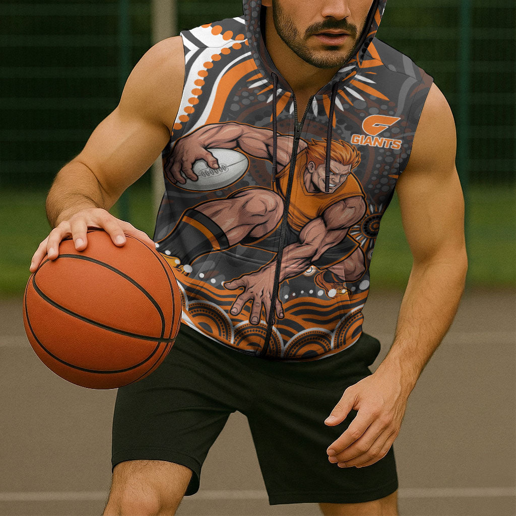Personalized GWS Giants Rugby Sleeveless Zip Hoodie Aboriginal Dot Art - Dreamtime Football Mascot