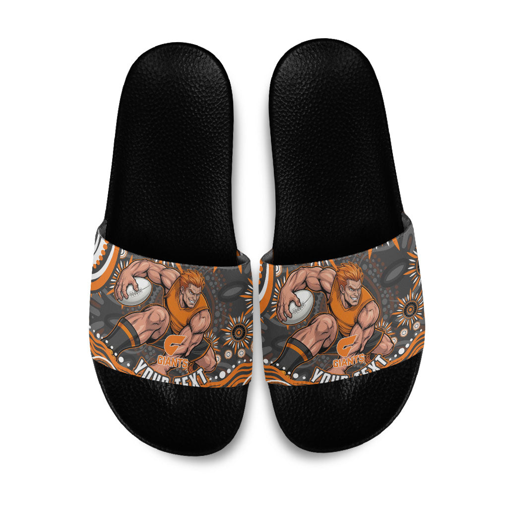 Personalized GWS Giants Rugby Slide Sandals Aboriginal Dot Art - Dreamtime Football Mascot