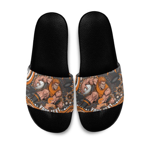 Personalized GWS Giants Rugby Slide Sandals Aboriginal Dot Art - Dreamtime Football Mascot