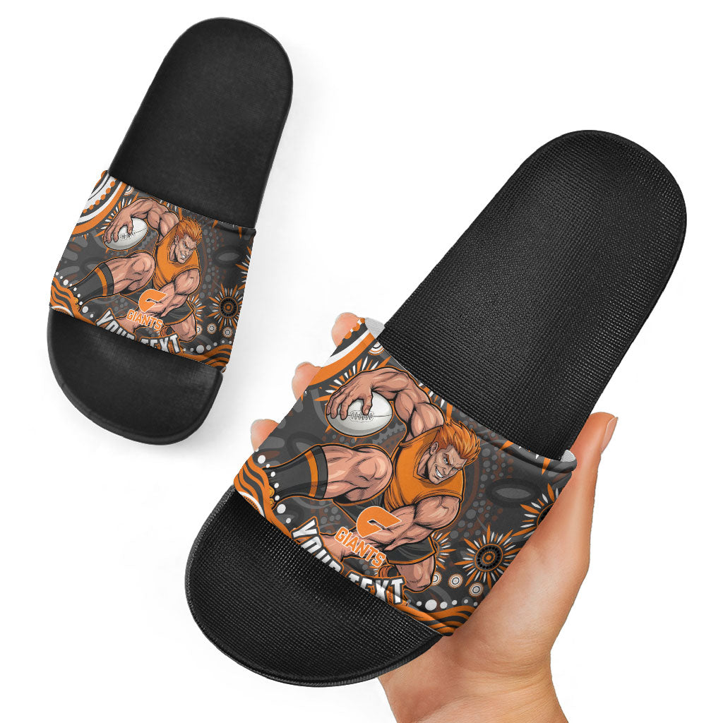 Personalized GWS Giants Rugby Slide Sandals Aboriginal Dot Art - Dreamtime Football Mascot