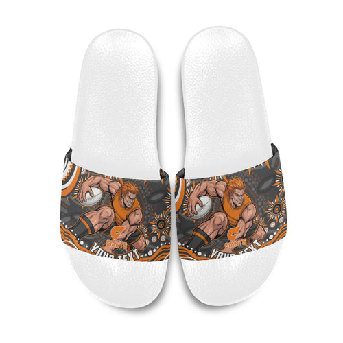 Personalized GWS Giants Rugby Slide Sandals Aboriginal Dot Art - Dreamtime Football Mascot