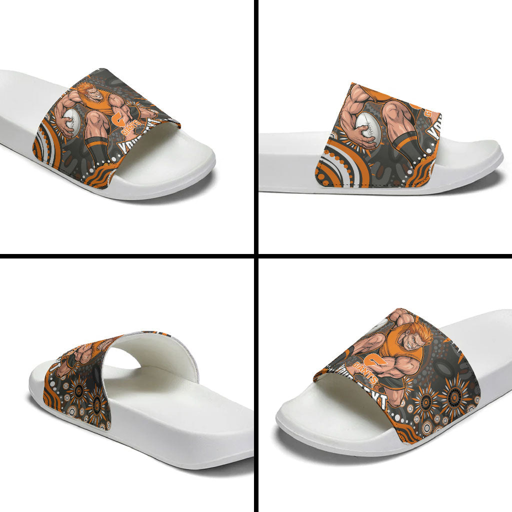 Personalized GWS Giants Rugby Slide Sandals Aboriginal Dot Art - Dreamtime Football Mascot