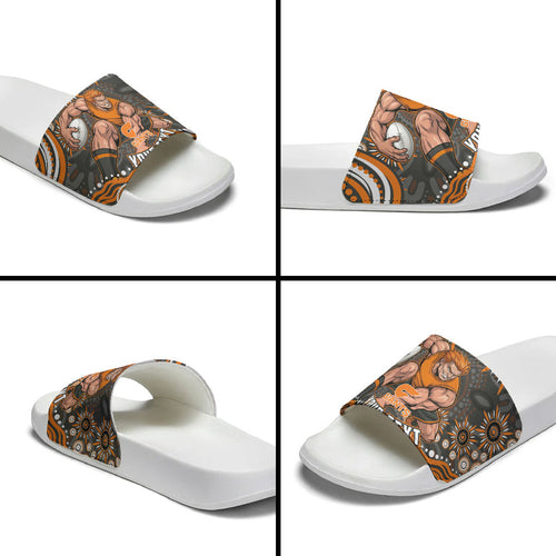Personalized GWS Giants Rugby Slide Sandals Aboriginal Dot Art - Dreamtime Football Mascot