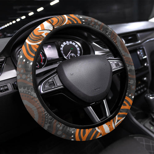 GWS Giants Rugby Steering Wheel Cover Aboriginal Dot Art - Dreamtime Football Mascot